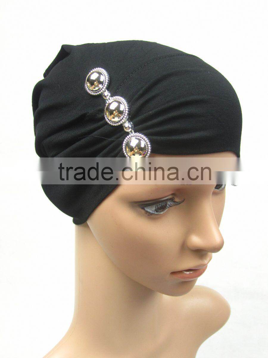 Black islamic turban muslim underscarfs with side pleats