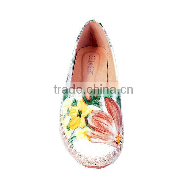 spring series linen flat shoes pretty girls flower design canvas shoes