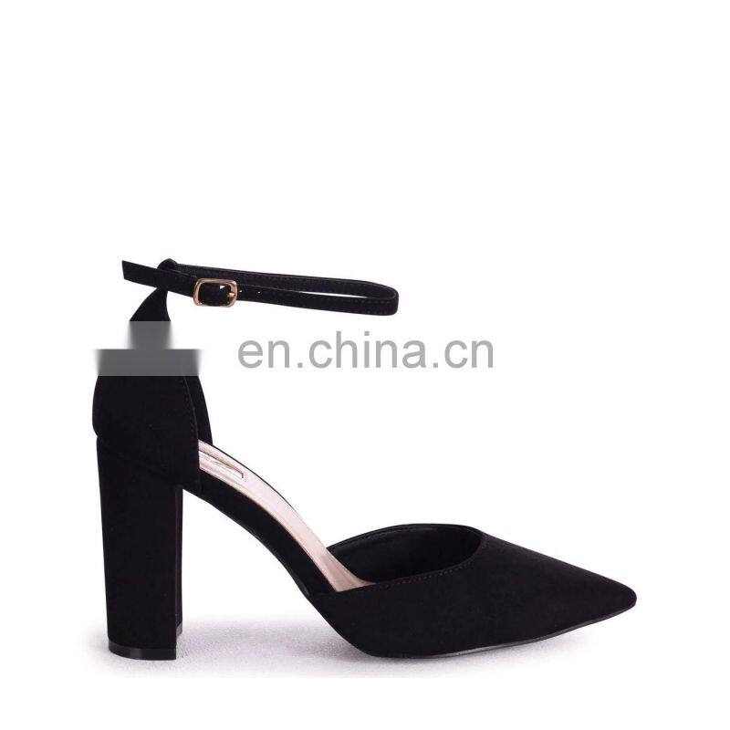 Black suede court shoes with ankle strap & block heels ladies sandals other colors are available