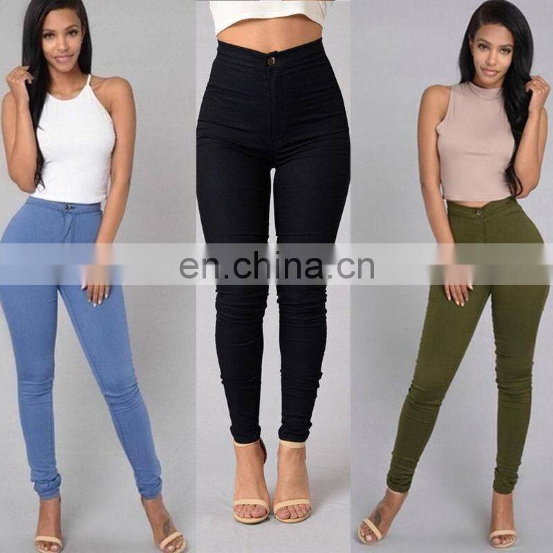 Sexy high waist elastic pencil skinny candy color ladies jeans sport