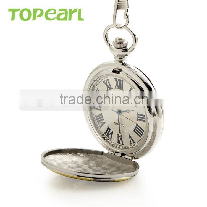 THE GREATEST Grandpa Silver Golden Pocket Quartz Watch Chain Full Hunter LPW05