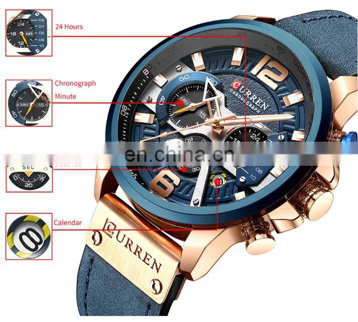 CURREN Watch 8329 Casual Sport Chronograph Watches Men Wrist Luxury Quartz Leather Waterproof Wristwatches Relogio Masculino