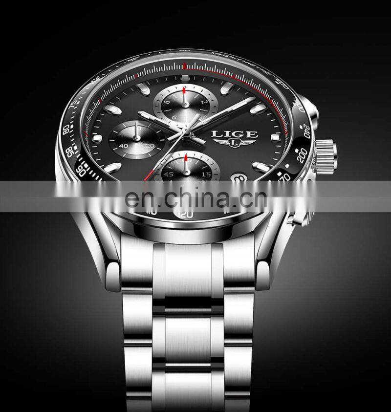 LIGE 8931 Men Quartz Watch Fashion Waterproof Calendar Diver watches men wrist top