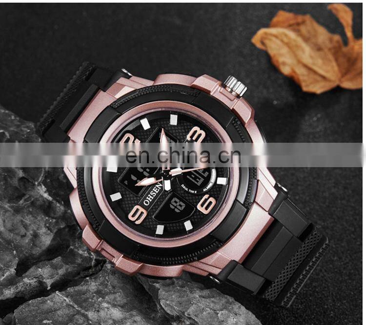 OHSEN AD1902 Men Analog Digital Watches Silicone Strap Chronograph Stopwatch Water resist Sport Watch