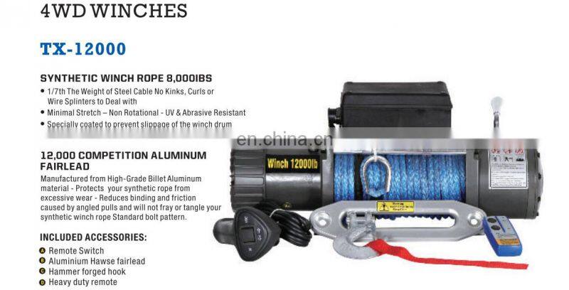 12000lbs Electric Winch 12V 4WD Winch Water Resistant Synthetic Rope Heavy Duty remote