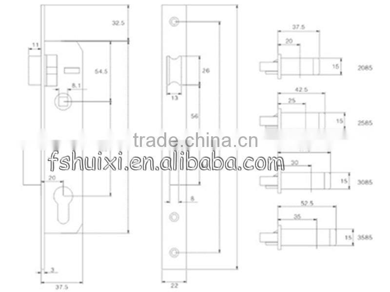 stainless steel latch mortise window and door lock body