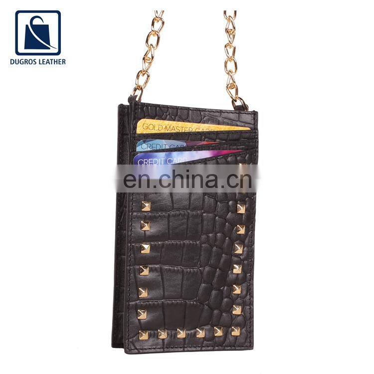 Gold Fitting Microfiber Lining Material Women Genuine Leather Mobile Case for Bulk Buyers