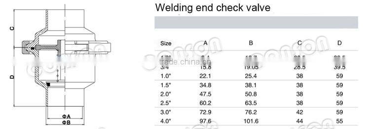 304 and 316 Stainless steel food grade check valve