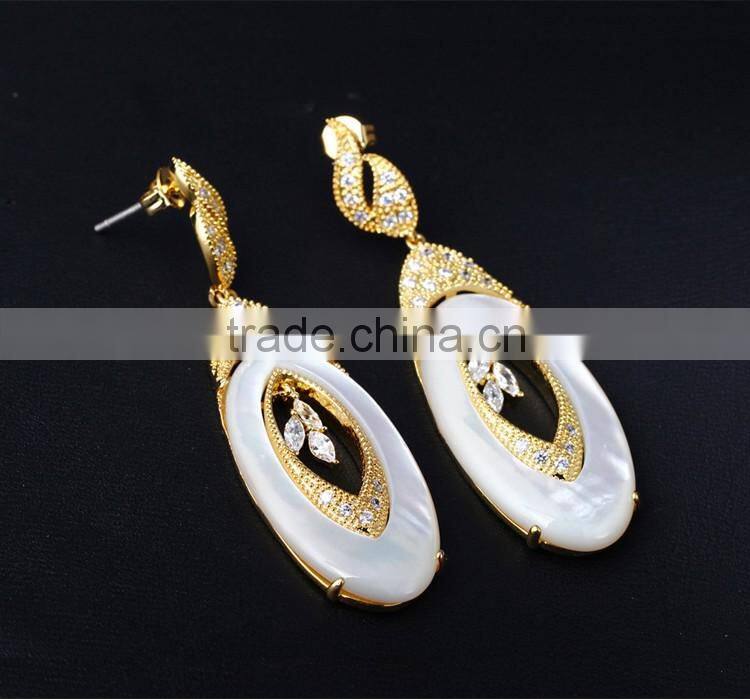 New 2016 Trend Gun White Gold Plated Natural Shell Piece Oval Shape Drop Earrings