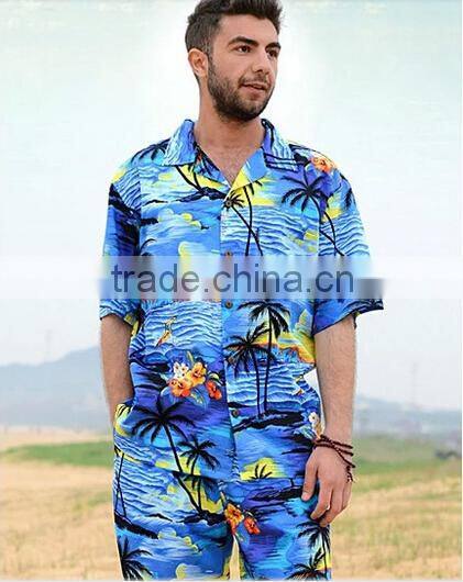 couples beach Hawaiian leisure men's and women's 100% cotton short sleeve shirt printing loose big yards