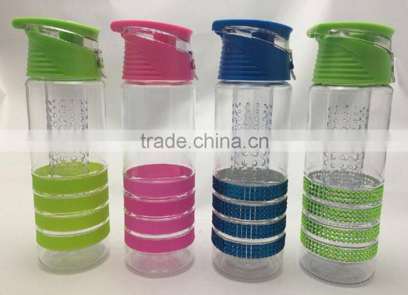 2015 Hot sale silicone/diamond ring Leak-proof Tritan fruit infuser water bottle