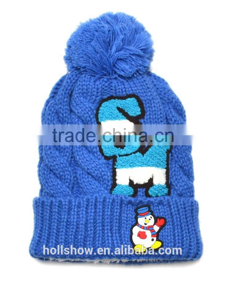 2015 Newest Letter SM Snowman Style Polar Fleece Inside Wool Knitted Baby Girl Winter Cap