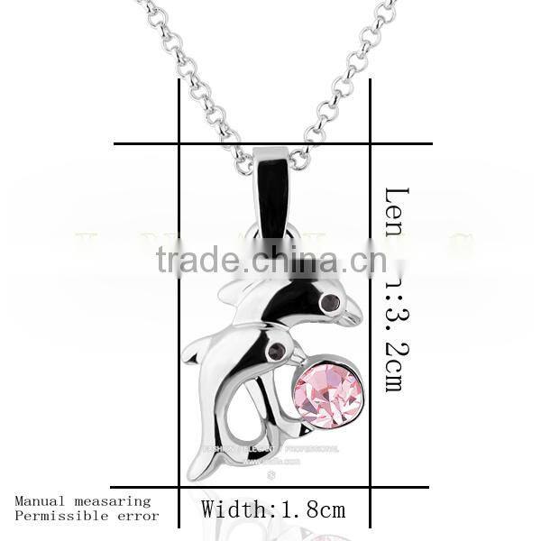 Hot sale marine-themed series, platinum plated pink crystal dolphin fashion neckalce 2013 LKN18KRGPN266
