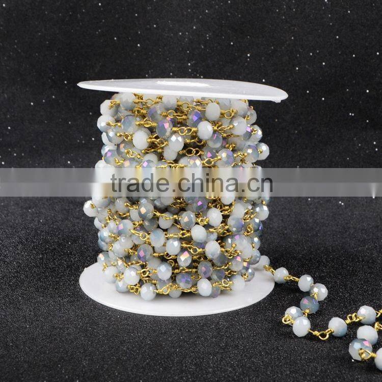 $4/meter by Trade Assurance- Lavender white chalcedony gemstone wire wrapped chain roll gold roll jewelry chain-Free Shipping