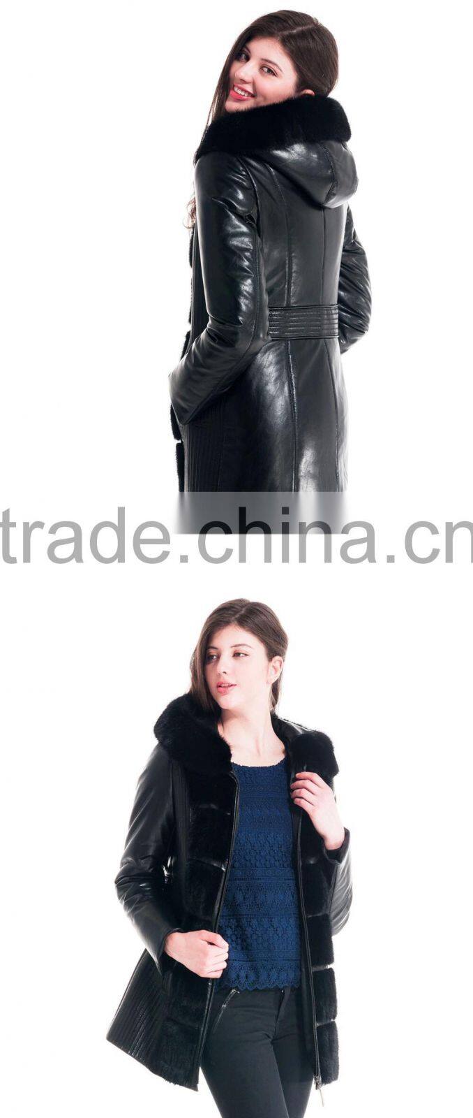 New Design Winter Women Medium Length Slim Fit Coat With Mink Hat Overcoat