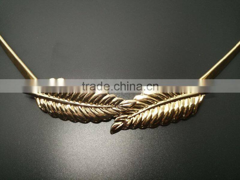 European metal leaf dress belt female thin elastic stretch belt