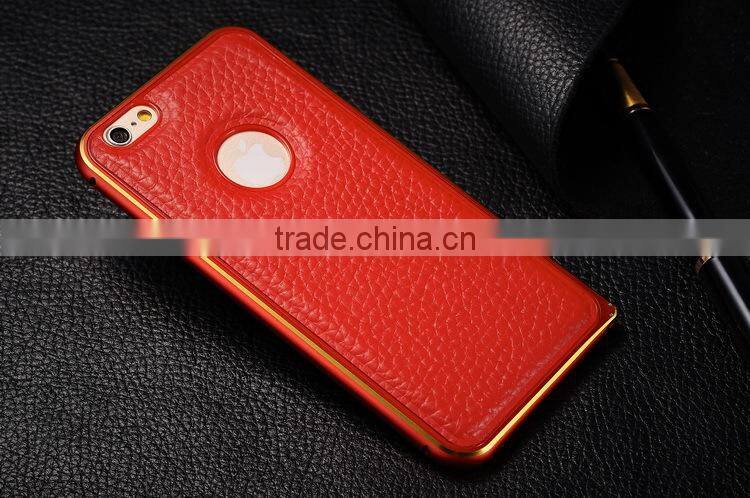 Metal Bumper With Leather Cover Phone Case for iPhone6/6P