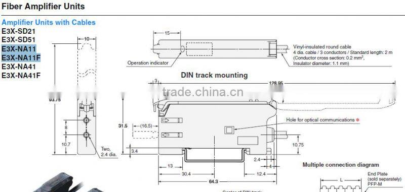 omron Fiber Amplifier Units E3X-NA11 2M NPN output with fiber sensor E32-ZD11L