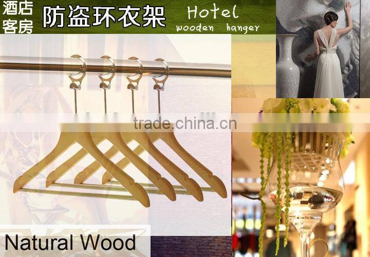 Fashion hotel anti-theft wooden hanger with spring bar