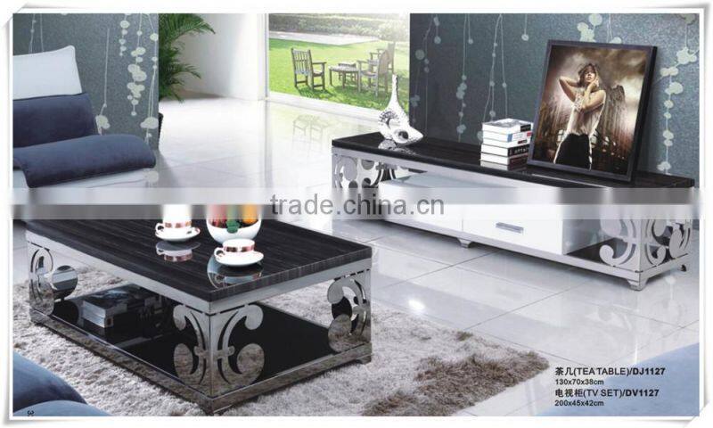modern design wooden tea table with glass top