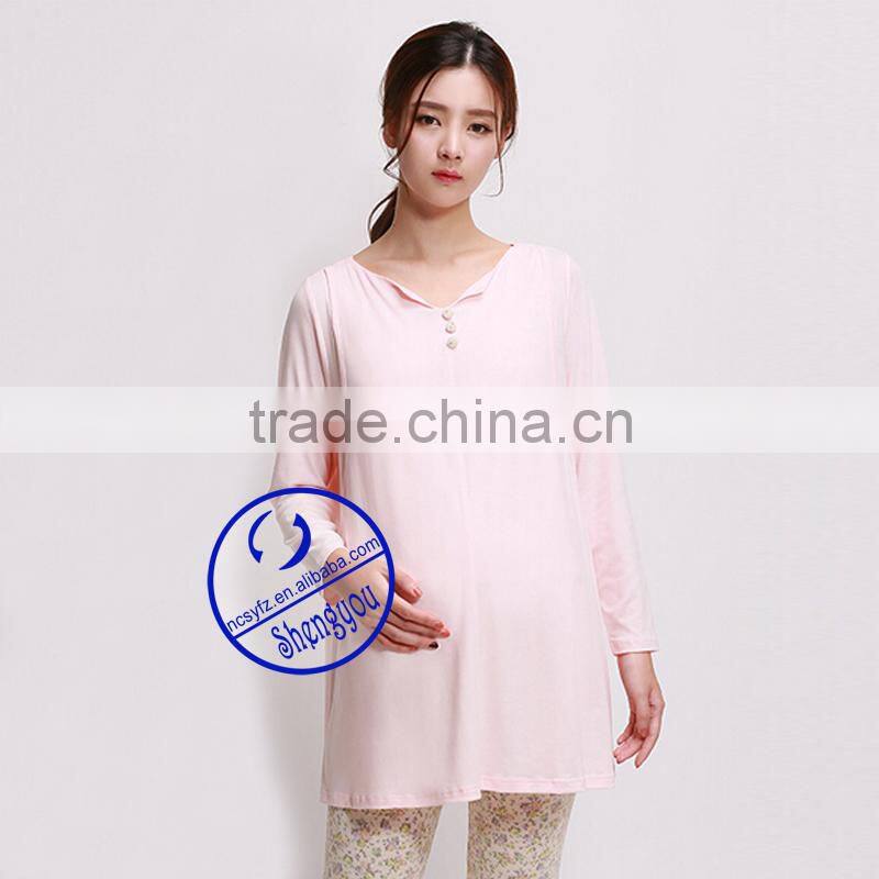 Custom made 100% pima cotton high quality long sleeve nursing wears
