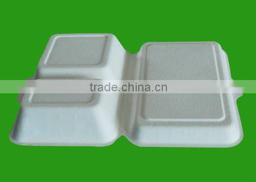 2-compartment biodegradable bagasse pulp fast food lunch box