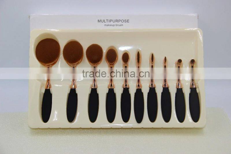 Factory directly super soft black rose gold oval makeup brush 10pcs with rose gold package