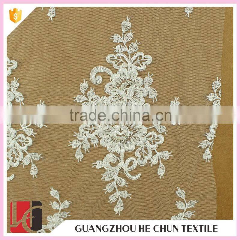 HC-5693-1 Hechun Sew Bling Crystal Beaded Austrian Bridal Lace Fabric for Evening Gown