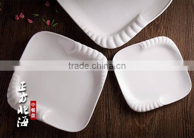 Ceramic glaze oem dinner square white steak plate for restaurant hotel home