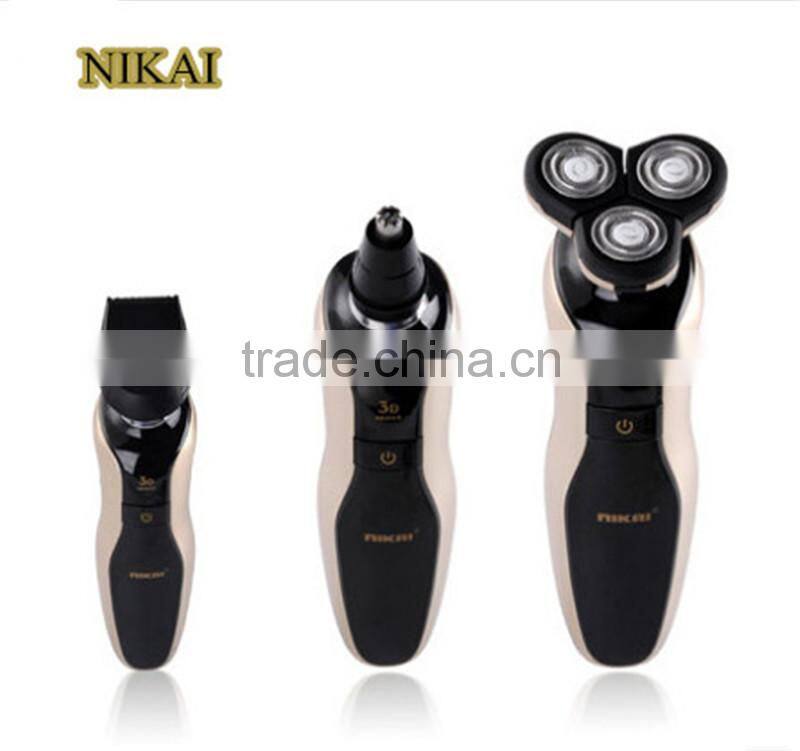 NIKAI 3 in 1 three head electric rechargeable mens shaver with nose trimmer