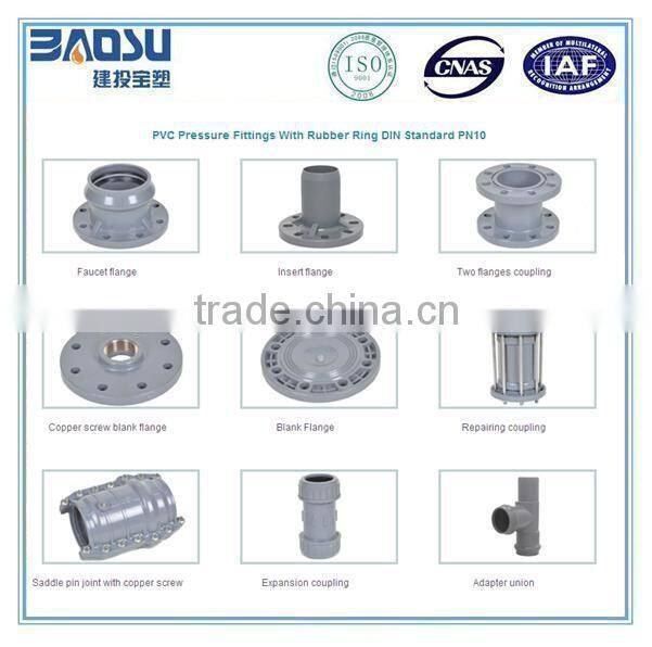 Pvc pressure fittings with rubber ring DIN standard PN10 for water supply