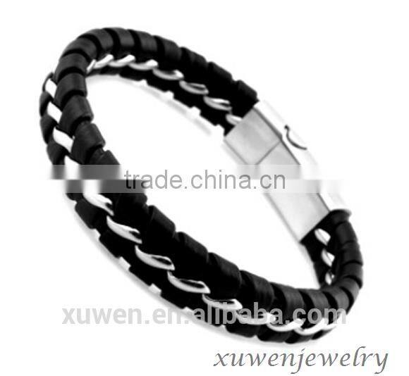 high end manufacturer stainless steel leather bracelets with magnetic clasp