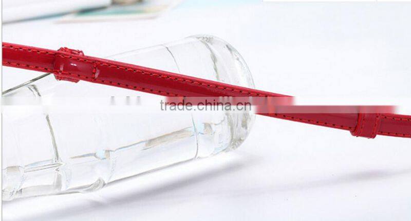korea style simle fashion ladies and women small diamond buckle light color patent leather narrow waist belt for dress and