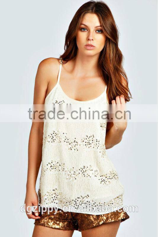 Chinese clothing manufacturers tank top/beaded embellished crop top/fashion sleeveless woman apparel lady top