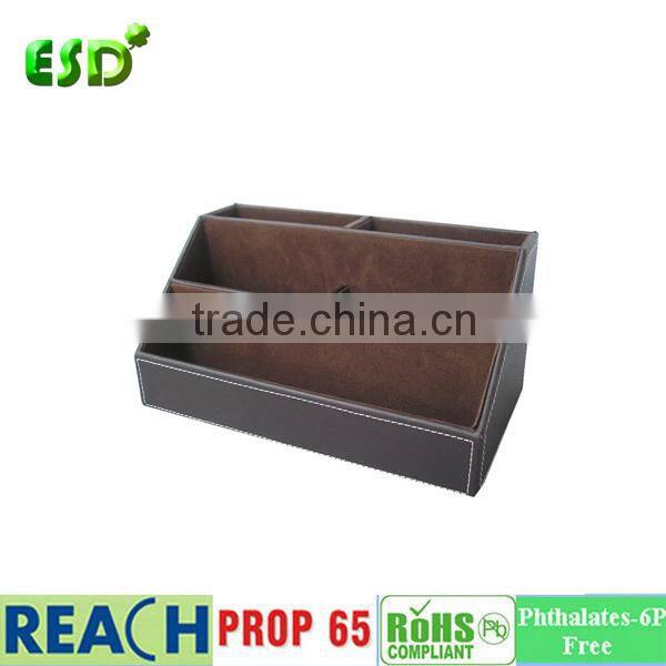 Leather Desk Stationery Organizer Storage Box, Pen/Pencil ,Cell phone, Business Name Cards, Note Paper, Remote Control holder
