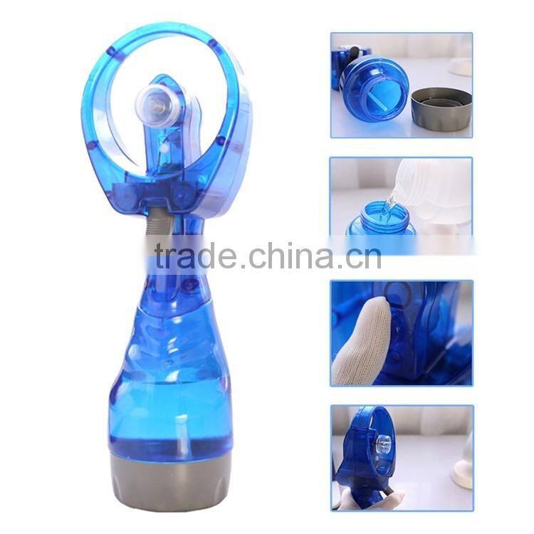 Battery operated mini water mist fan/ cooling fan/water bottle spray fan
