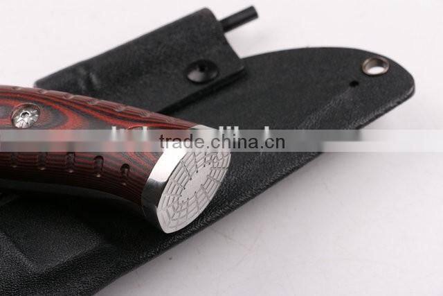 OEM wood outdoor multi military knife with fire starter and whistle