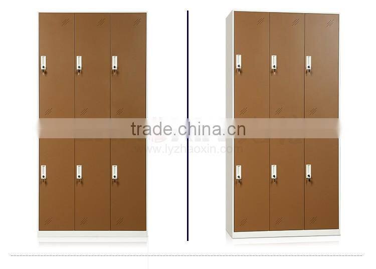 6 door brown wardrobe stainless steel knock down locker key lock wardrobe cabinet
