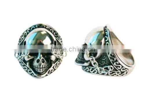Stainless Steel Rings - with 3D skull on it. W/chains attached to ring & eyes
