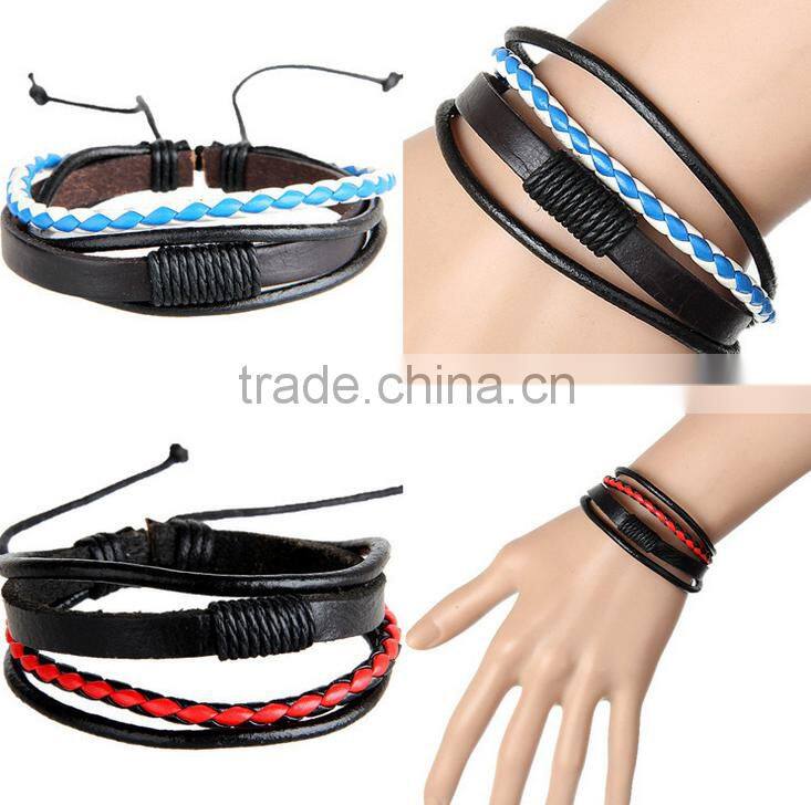 Fashion Cool Rock Wide Genuine Leather Wrap Skull Bracelet