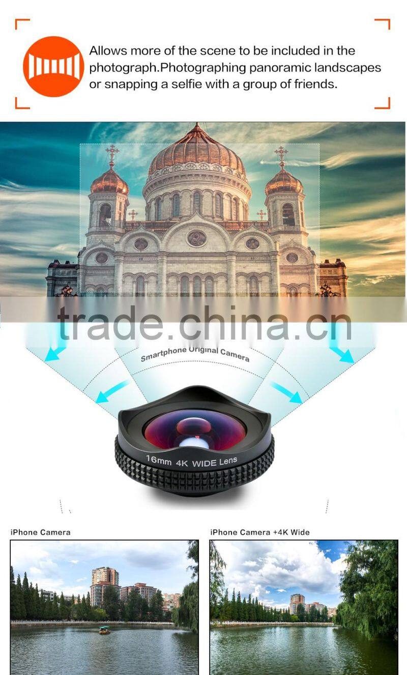 APEXEL 16mm 4K Wide Angle Lens+CPL Filter 2 in 1 Camera Lens for mobile phone,Black/Rose Gold Clip Wide Angle Lens for iPhone