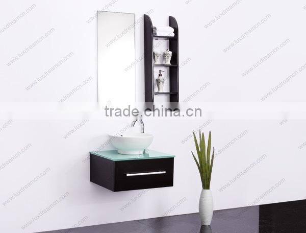 White bowl shape ceramic basin mini bathroom vanity with side cabinet