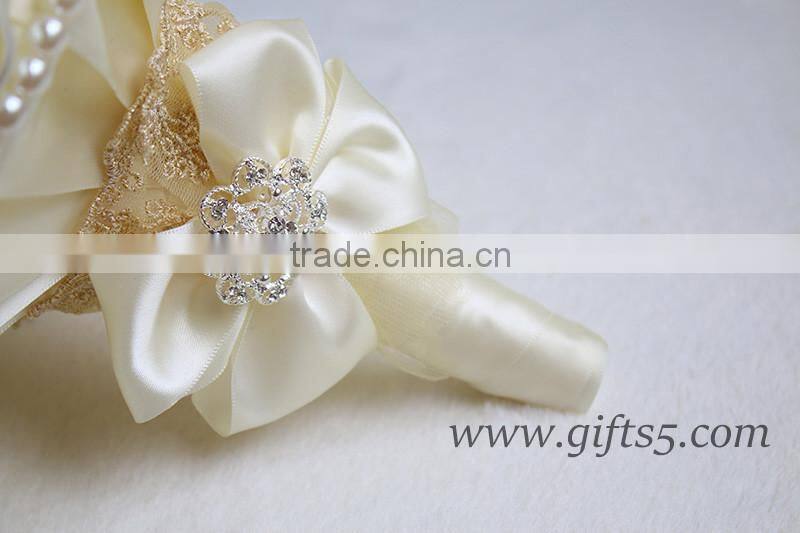 Elegant Purple Satin Ribbon Pearls Bridal Bouquet Bridesmaids Bouquet Wedding Flowers