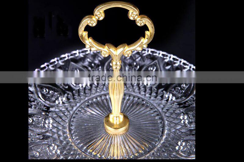 3pcs/set clear glass charger cake plate set with golden stand