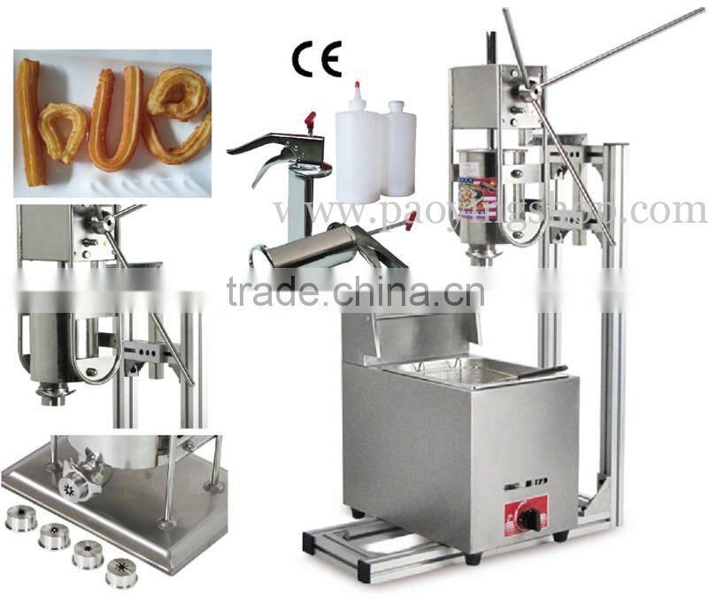 (4 in 1) Commercial Spanish Manual 3L Churros Machine + Working Stand + 6L LPG Gas Deep Fryer + 1L Filling Machine