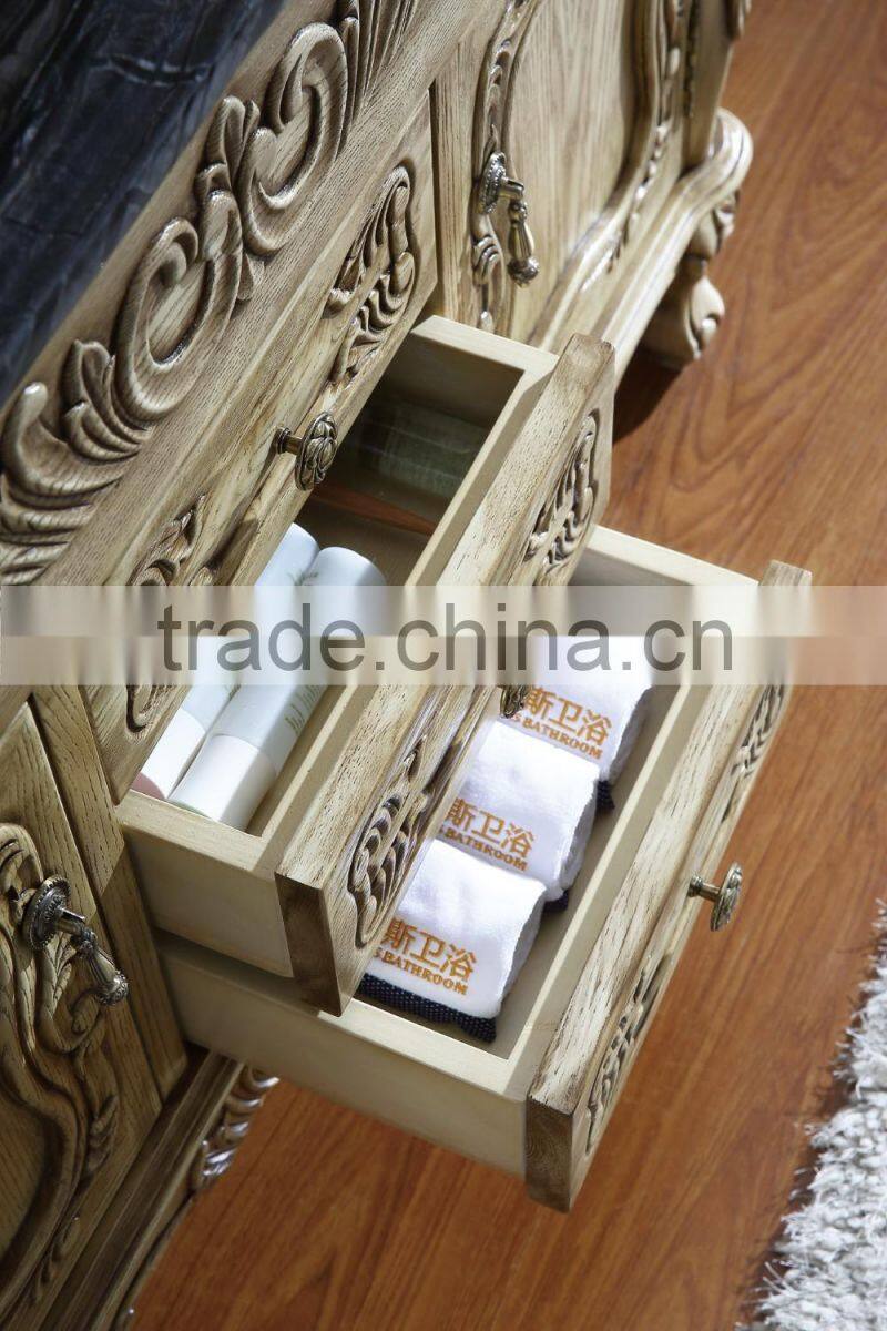 Handmade bathroom vanity set furniture beach wooden exquisite carved american cabinet WTS810