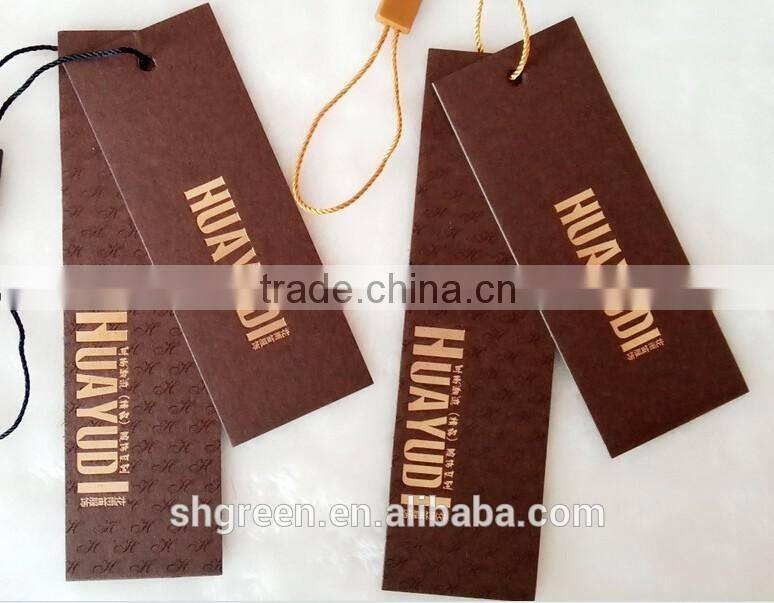 Classic spot UV swing tag with embossed logo for dolls