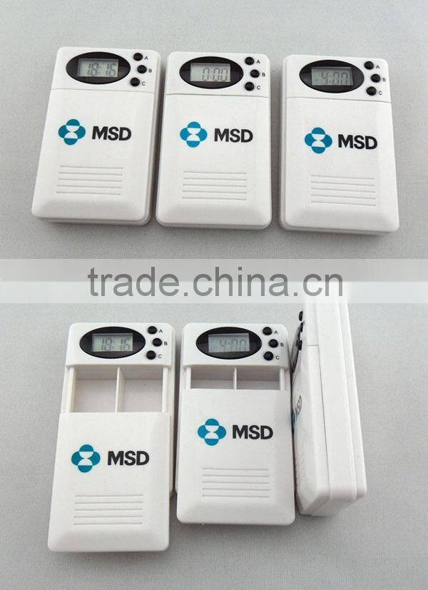 2 comparments mini pill box with alarm timer