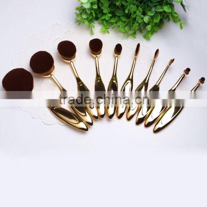 plastic electroplating handle material Smudge Brush,Angular Blush,Flat brush style oval gold makeup brushes