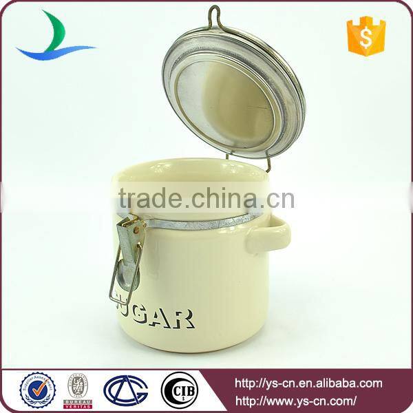 Modern ceramic sugar canister jars with steel lid